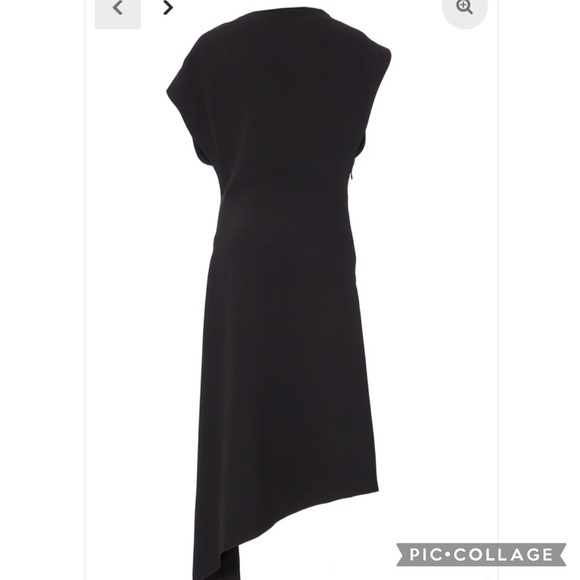 NWT YEON Hoshi Asymmetrical Hem Short Sleeve Boatneck Midi Dress in Black - Picture 3 of 14
